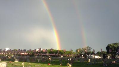 Rainbow over cemetery